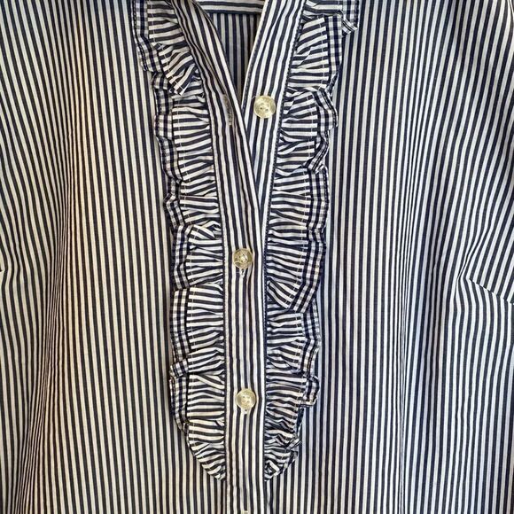 Vineyard Vines Striped Ruffle Long Sleeve Button Down 100% Cotton Women's 8 - Picture 3 of 6